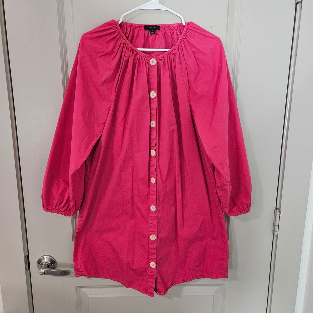 J.Crew Womens Pink‎ Cotton Poplin Button Front Tunic Shirt Dress Size Medium